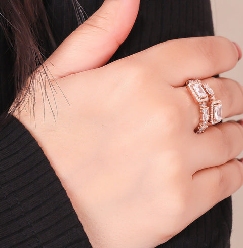 Dual Square Solitaire Rose Gold Ring.