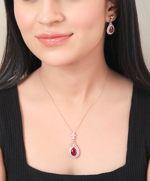 Concentric Waterdrop Rosegold Earrings & Necklace Set.