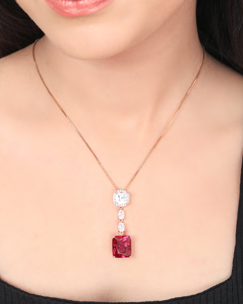 Ruby Drop Rose Gold Earrings & Necklace Set.