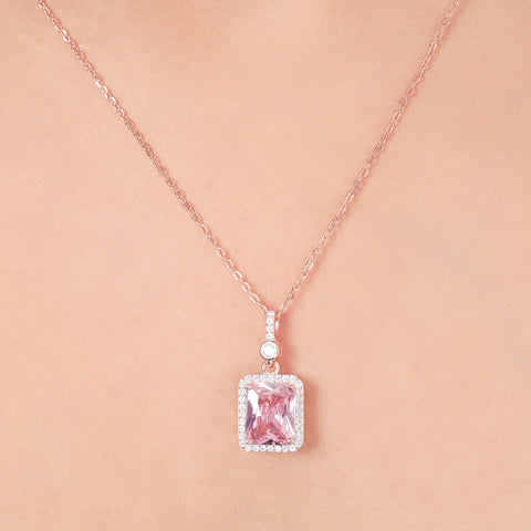 Pink Amour Solitaire Rosegold Necklace
