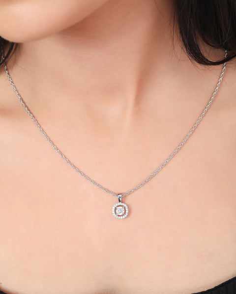 Single Halo Squircle CZ Necklace