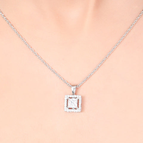 Pretty Single Halo Square Necklace