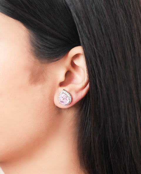Tear Drop Light Pink Zirconia Earings
