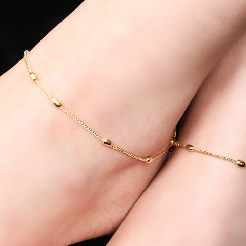 Beaded Chain Rose Gold Anklet.