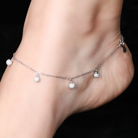 Gleaming Spherical Drop CZ Anklet.