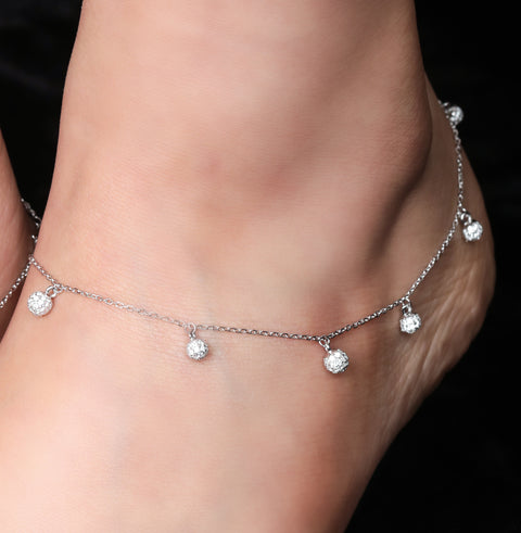 Gleaming Spherical Drop CZ Anklet.