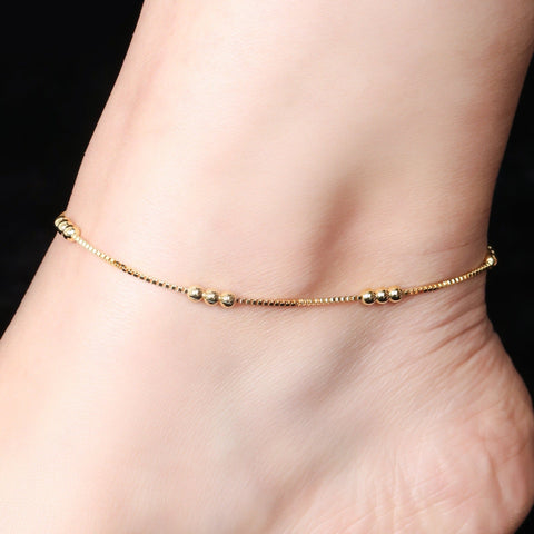 Triple Beaded Chain Rose Gold Anklet.