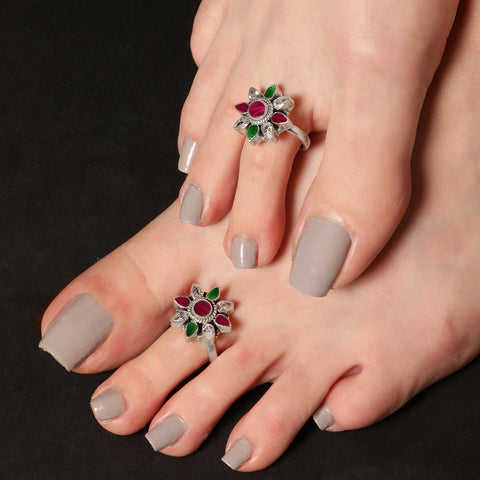 Multi-color Flower Toe Rings.
