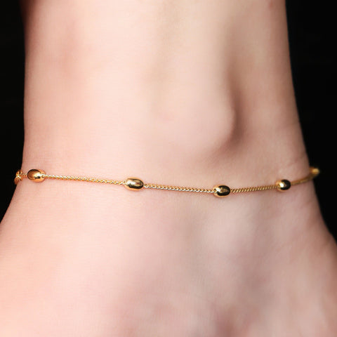 Beaded Chain Rose Gold Anklet. - KORE JEWELS