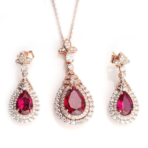 Concentric Waterdrop Rosegold Earrings & Necklace Set. - KORE JEWELS