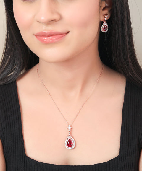 Concentric Waterdrop Rosegold Earrings & Necklace Set. - KORE JEWELS