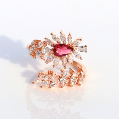 Dazzling Leaf Ruby Rosegold Ring. - KORE JEWELS
