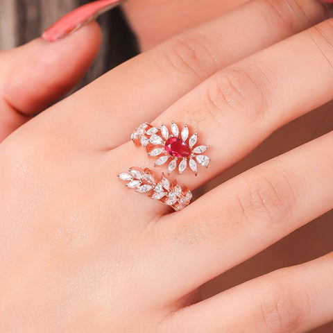 Dazzling Leaf Ruby Rosegold Ring. - KORE JEWELS