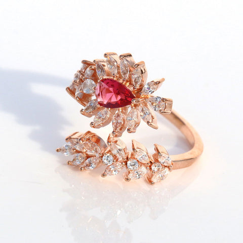 Dazzling Leaf Ruby Rosegold Ring. - KORE JEWELS