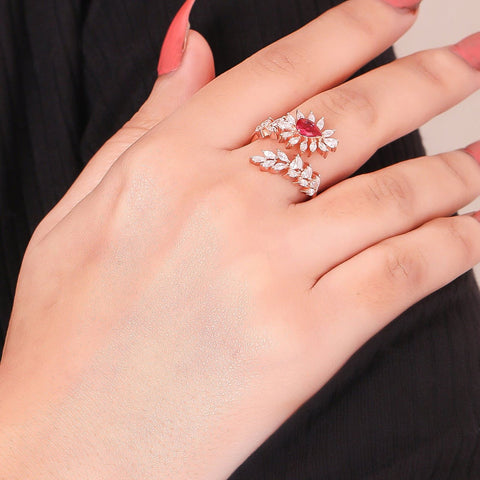 Dazzling Leaf Ruby Rosegold Ring. - KORE JEWELS