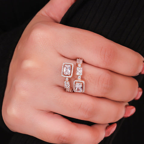 Dual Square Solitaire Rose Gold Ring. - KORE JEWELS