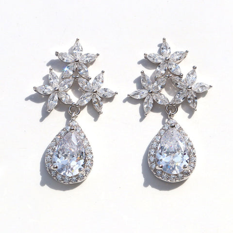 Floral Tear-Drop CZ Earrings - KORE JEWELS