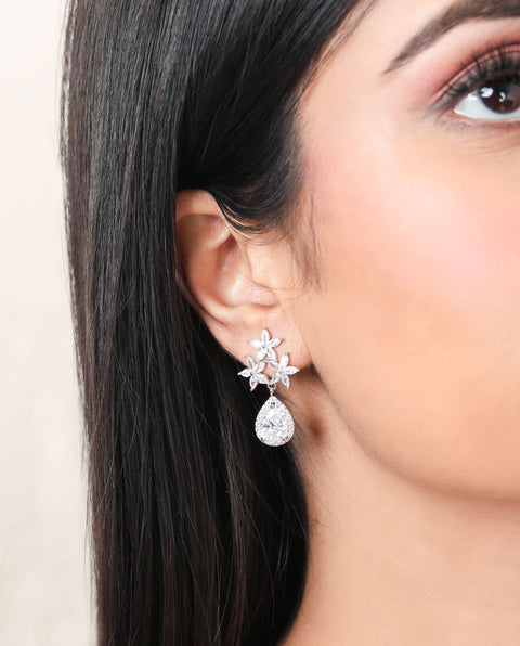 Floral Tear-Drop CZ Earrings - KORE JEWELS