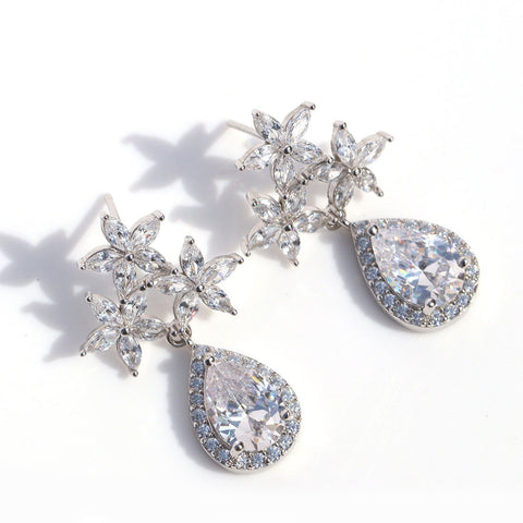 Floral Tear-Drop CZ Earrings - KORE JEWELS