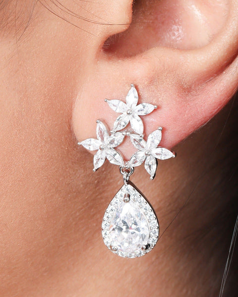 Floral Tear-Drop CZ Earrings - KORE JEWELS