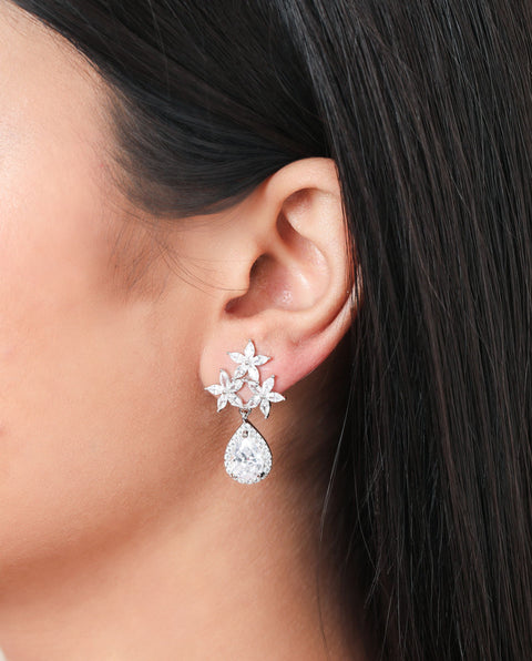 Floral Tear-Drop CZ Earrings - KORE JEWELS