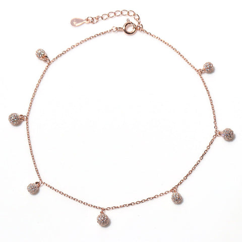 Gleaming Spherical Drop CZ Rose Gold Anklet - KORE JEWELS