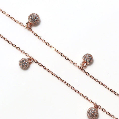 Gleaming Spherical Drop CZ Rose Gold Anklet - KORE JEWELS