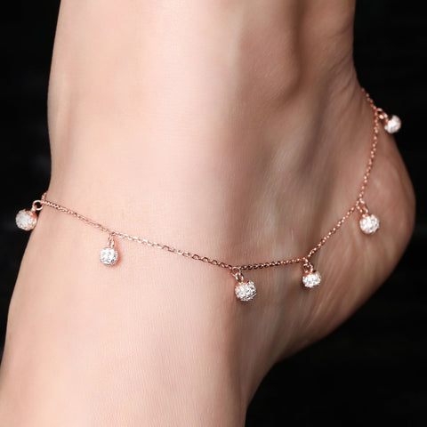 Gleaming Spherical Drop CZ Rose Gold Anklet - KORE JEWELS