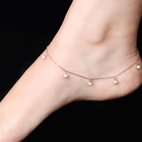Gleaming Spherical Drop CZ Rose Gold Anklet - KORE JEWELS