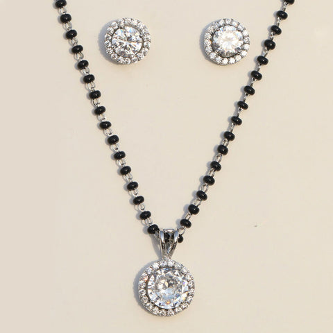 Halo Round Earrings & Mangalsutra Set. - KORE JEWELS