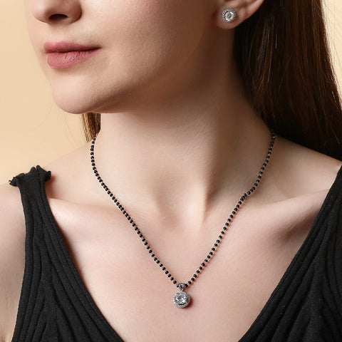 Halo Round Earrings & Mangalsutra Set. - KORE JEWELS