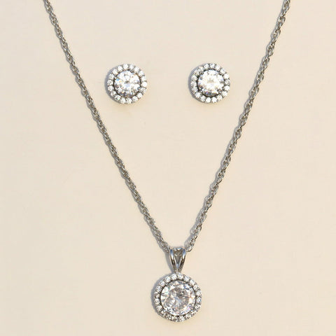 Halo Round Earrings & Pendant Set. - KORE JEWELS