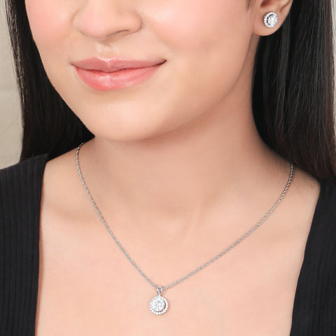 Halo Round Earrings & Pendant Set. - KORE JEWELS