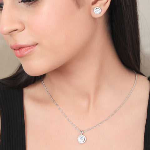 Halo Round Earrings & Pendant Set. - KORE JEWELS
