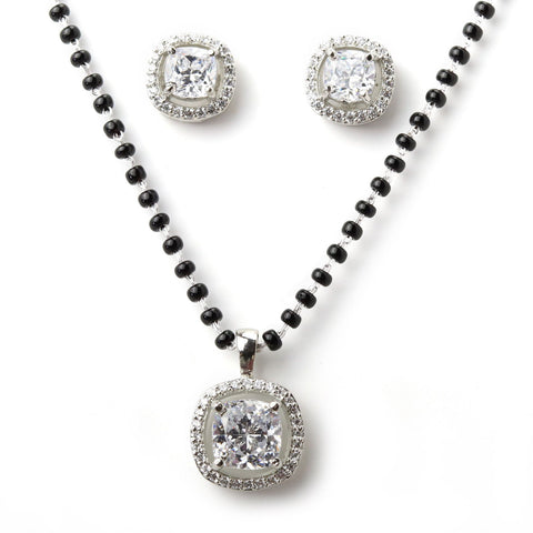 Halo Squircle Earrings & Mangalsutra Set. - KORE JEWELS