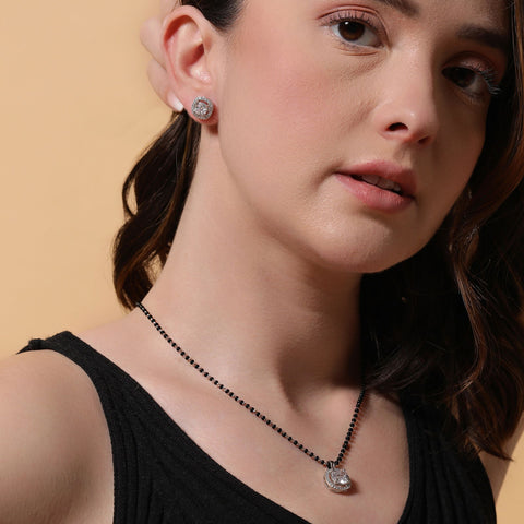 Halo Squircle Earrings & Mangalsutra Set. - KORE JEWELS