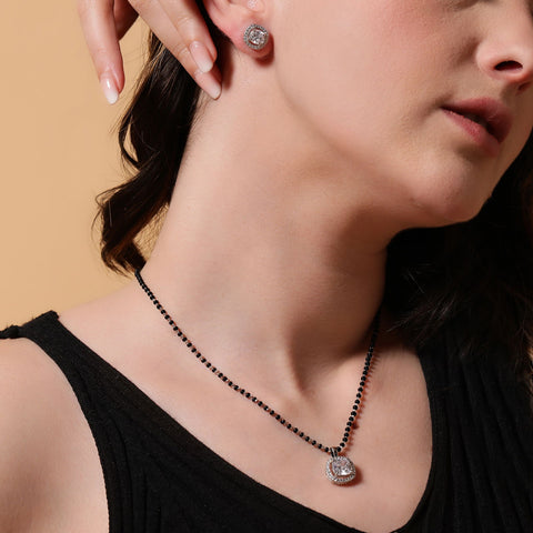 Halo Squircle Earrings & Mangalsutra Set. - KORE JEWELS