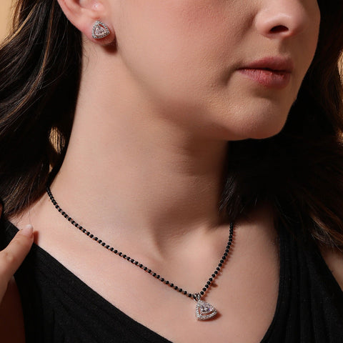Halo Triangle Earrings & Mangalsutra Set. - KORE JEWELS