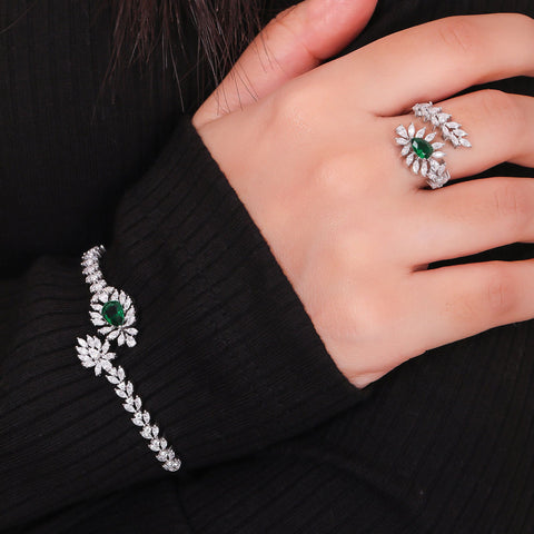 Leafy Emerald Ring and Kada Bracelet. - KORE JEWELS