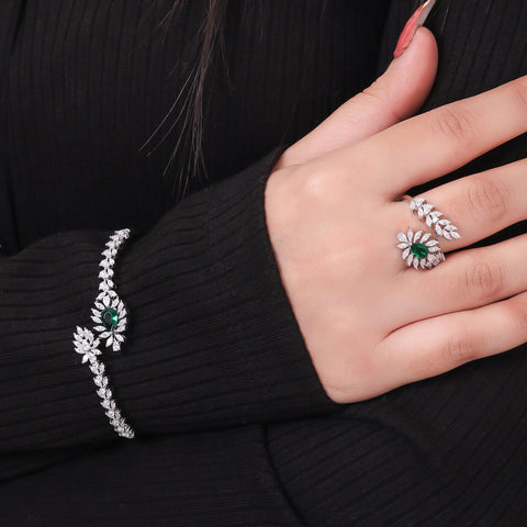 Leafy Emerald Ring and Kada Bracelet. - KORE JEWELS