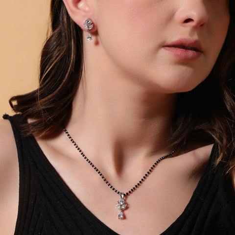 Multi-Leaf Teardrop Earrings & Mangalsutra Set. - KORE JEWELS