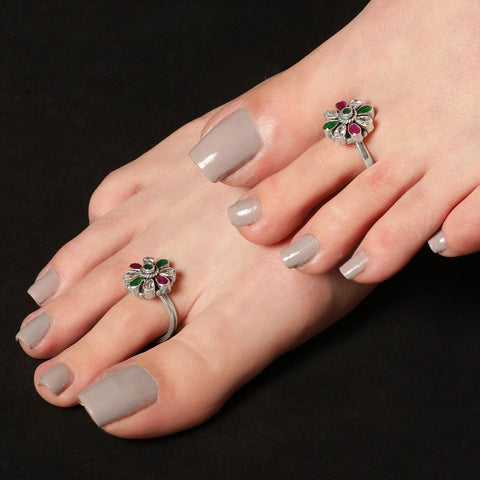 Multi-color Flower Toe Rings. - KORE JEWELS