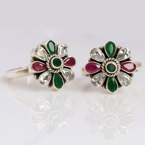 Multi-color Flower Toe Rings. - KORE JEWELS