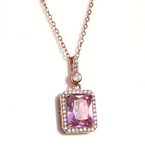 Pink Amour Solitaire Rosegold Necklace - KORE JEWELS