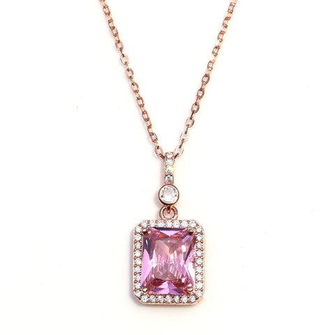Pink Amour Solitaire Rosegold Necklace - KORE JEWELS