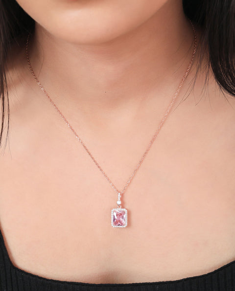 Pink Amour Solitaire Rosegold Necklace - KORE JEWELS