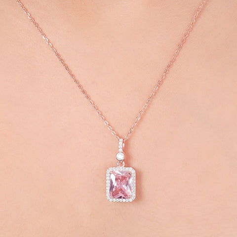 Pink Amour Solitaire Rosegold Necklace - KORE JEWELS