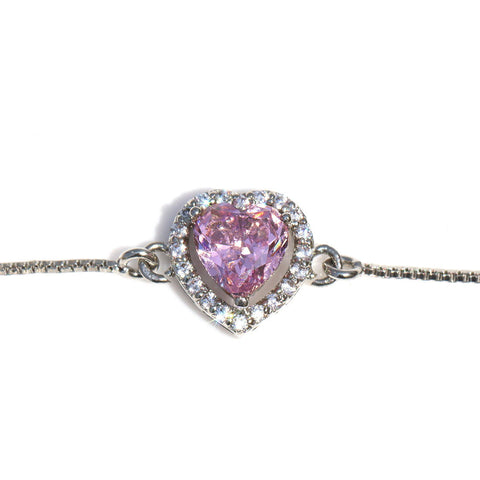 Pink Zirconia Heart Bracelet - KORE JEWELS