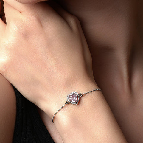 Pink Zirconia Heart Bracelet - KORE JEWELS
