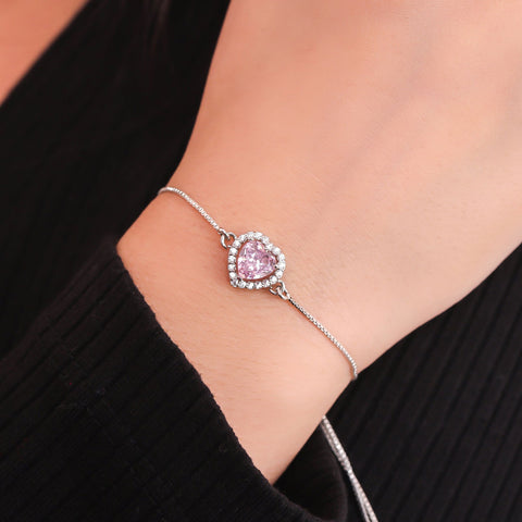 Pink Zirconia Heart Bracelet - KORE JEWELS